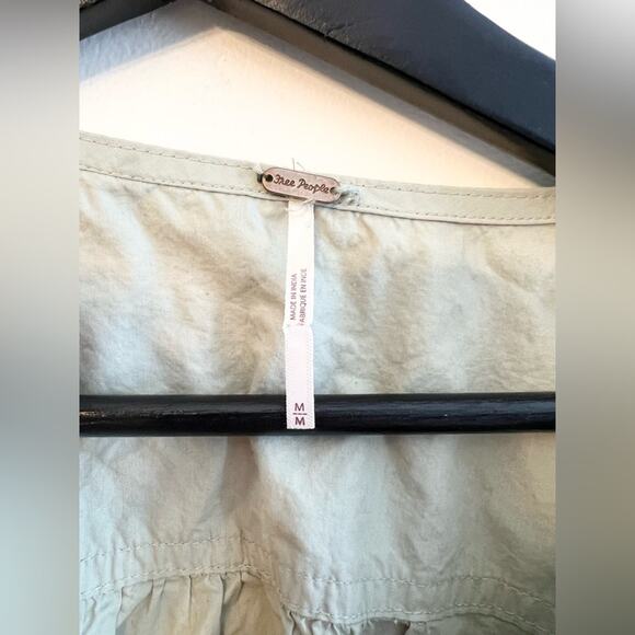 Free People Gigi Front Tie Balloon Sleeve Crop Top green tea 100% cotton boho M - Picture 6 of 11